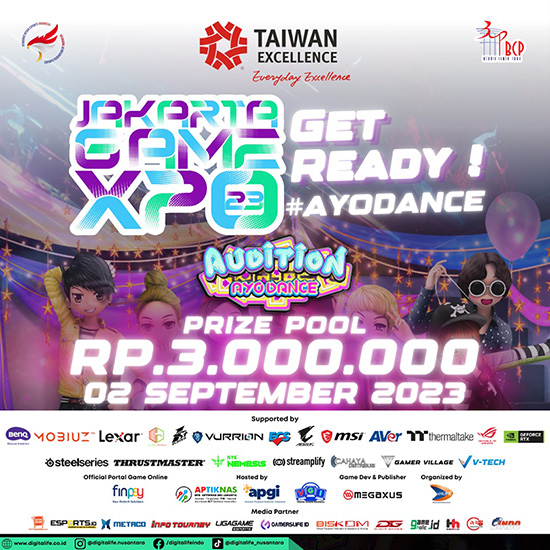 turnamen audition ayodance agustus 2023 jakarta game expo 2023 bcp poster