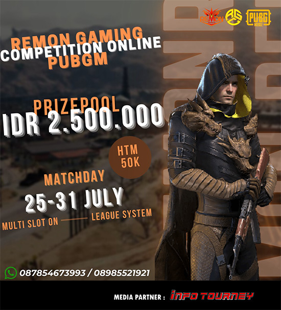 turnamen pubgm pubgmobile juli 2022 remon gaming competition poster